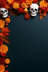Fototapeta Dia de los Muertos, blackboard with sugar skull ornament and copy space obraz