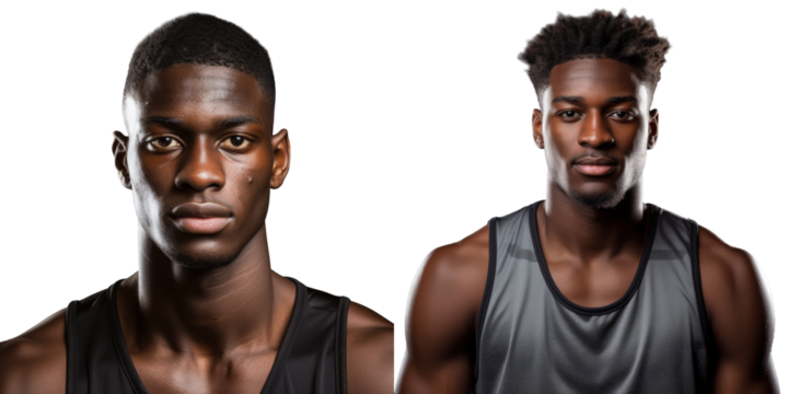 An isolated young African basketball player in a studio