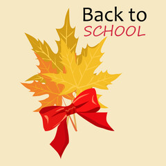 red bow, bouquet of autumn leaves