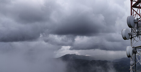 Communications antennas and dark skies in bad weather.