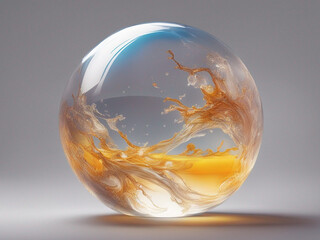 glass sphere with colourful abstract fluid liquid inside, background