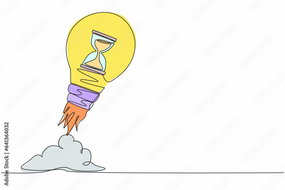 Aufkleber single continuous line drawing hourglass launching with light bulb. the best time for a startup. bus