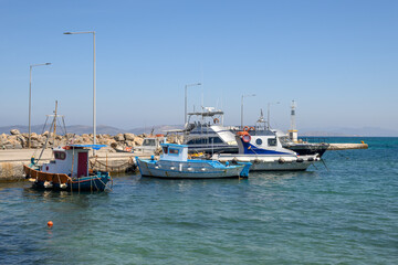 Fototapeta na wymiar View of the port of the town of Mastichari on the island of Kos. Greece
