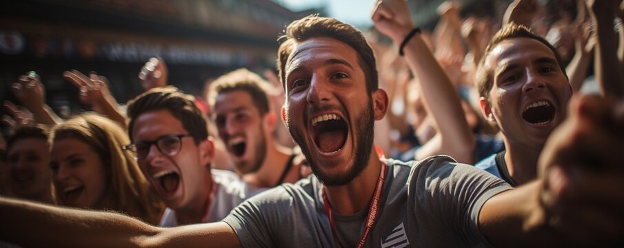 throng of spectators at a sporting event.
