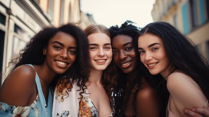 Fototapeta premium Beautiful girls in a city backdrop. Generative AI