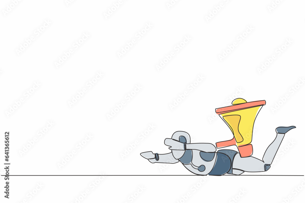 Aufkleber continuous one line drawing stressed robot under heavy megaphone burden. conflict and trouble in fac