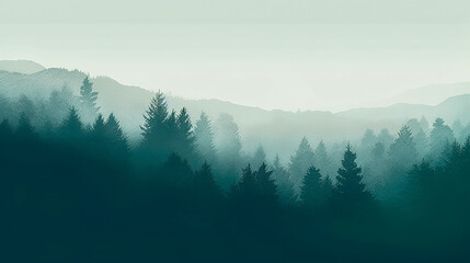 Dark blue mountain landscape with fog and forest, generative AI.