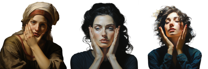 Woman contemplating with hand on temple