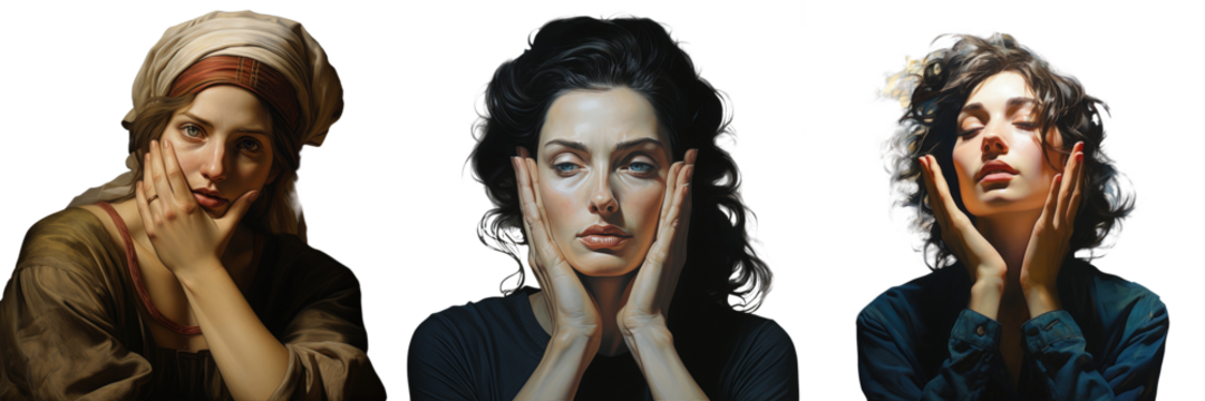 Woman contemplating with hand on temple