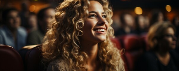 Fototapeta premium a woman chuckling during a comedy.