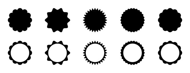 Scallop frame, badge, label vector icon set