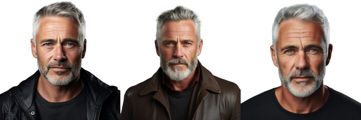 Fototapeta premium Close up portrait of a middle aged man isolated on a transparent background looking at the camera Seniors with an active and modern lifestyle showcasing male beauty