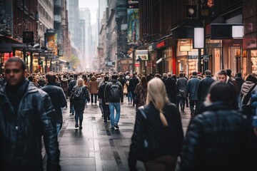 Crowd of people walking on the busy street in big city