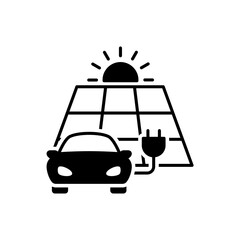 Electric car carging wit solar energy black icon on white