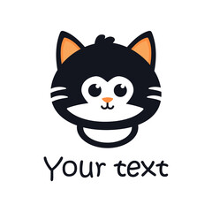 Minimalistic logo of cartoon cute cat. Vector logotype template.