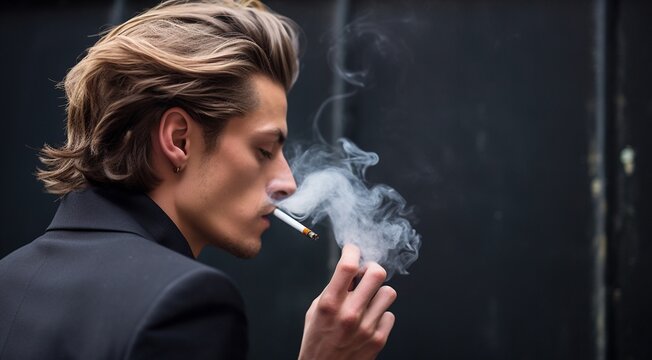 lonely pretty man smoking cigarette, lonely man, fashion man