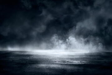 Smoke On Cement Floor With Defocused Fog In Halloween Abstract Background - 641371049