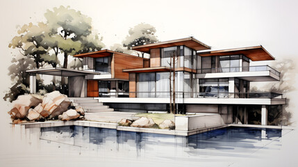 A architecture sketch from modern family house 