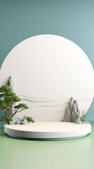 Oriental-Inspired White Round Flat Podium Product Display