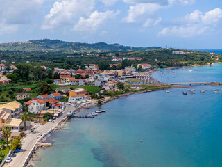 Fototapeta na wymiar Aerial panoramic view of Roda Beach in summer, Corfu, Ionian Islands Greece.