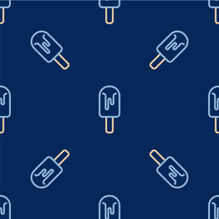 Line Ice cream icon isolated seamless pattern on blue background. Sweet symbol. Vector