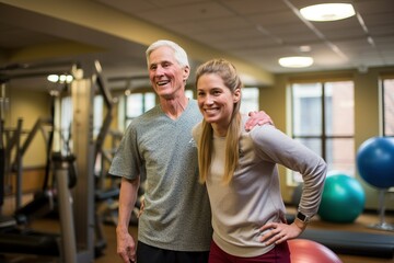 physiotherapist helping old man