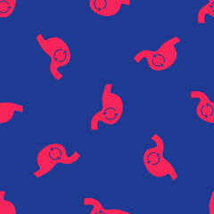 Red Human stomach health icon isolated seamless pattern on blue background. Vector