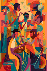 People play musical instruments, colorful abstraction 2
