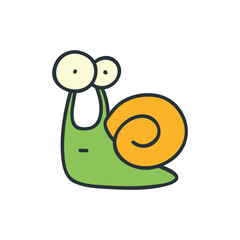 Funny doodle snail. Cartoon illustration of a puzzled slug isolated on a white background. Vector 10 EPS.