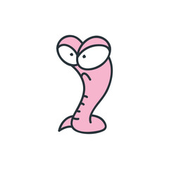 Funny worm. Doodle illustration of a angry worm isolated on a white background. Vector 10 EPS.