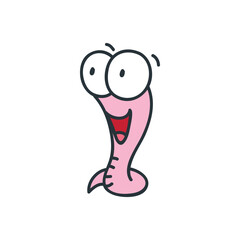 Funny worm. Doodle illustration of a smiling worm isolated on a white background. Vector 10 EPS.