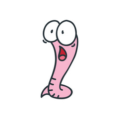 Funny worm. Doodle illustration of a scared worm isolated on a white background. Vector 10 EPS.