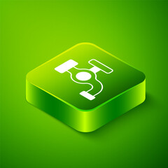 Isometric Water tap icon isolated on green background. Green square button. Vector