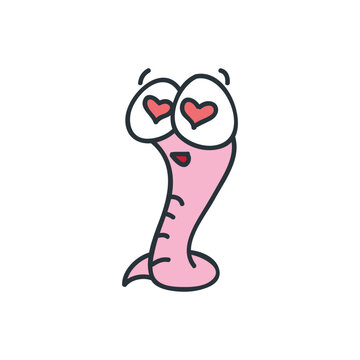 Funny worm. Doodle illustration of a funny worm with heart shaped eyes isolated on a white background. Vector 10 EPS.
