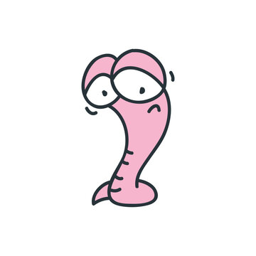 Funny worm. Doodle illustration of a sad worm isolated on a white background. Vector 10 EPS.