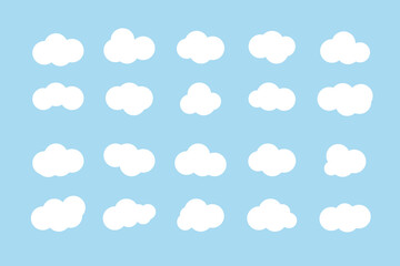 Fototapeta premium Cloud. Abstract white cloudy set isolated on blue background. Vector illustration