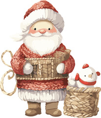 Watercolor Merry Christmas illustration Santa Claus.Knitted painting texture.