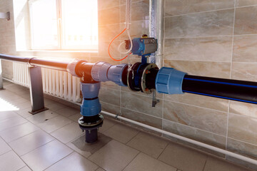 Pressure sensor in an industrial boiler room. Barometer in the heating system. Close-up.
