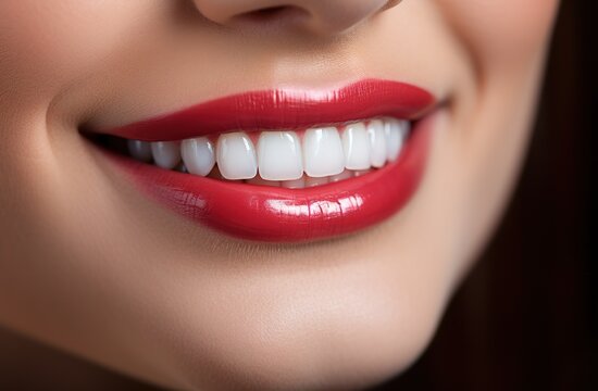 Beautiful female smile after teeth whitening procedure. Dental care. Dentistry concept.