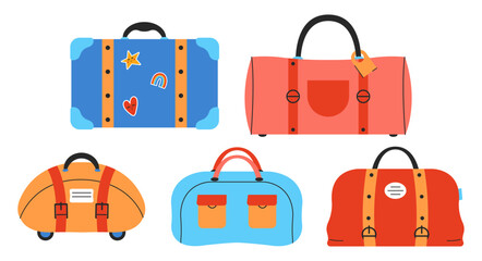 Travel bags set. Luggage for tourism concept. Flat vector illustration isolated on white background.