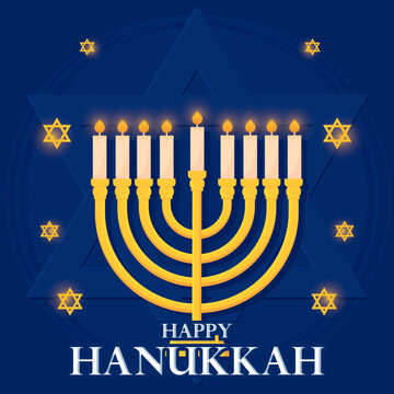 Colored happy hanukkah template with a menorah Vector