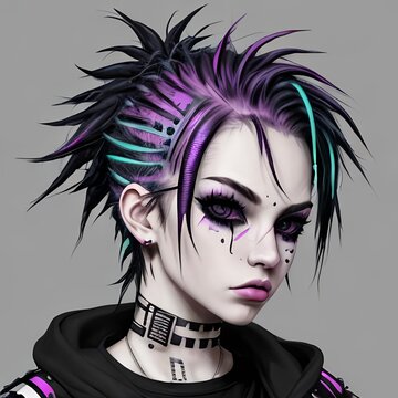 portrait of a cyberpunk with hairstyle