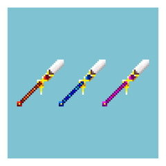 Pixel art sets of lance weapons items asset. red,blue,and purple beautiful lance on pixelated style.8bits perfect for game asset or design asset element for your game design asset.