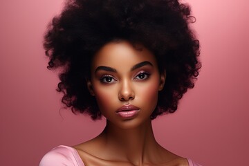 Beautiful african american woman with perfect skin on pink background.Generative Ai