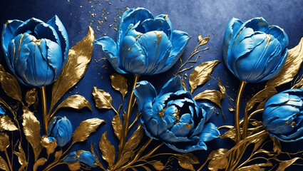blue tulips on a gold background