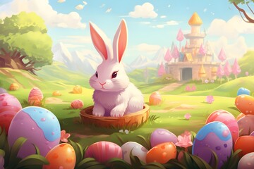 Easter Delight: Bunny and Eggs in a Spring Setting - AI Designed