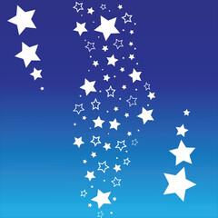 Colorful stars confetti spread diagonally. Isolated gradient stellar elements. Platinum chrome metal shine. Iridescent festive celebration vector template for decorations, packaging.