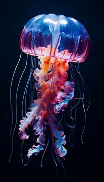 Portuguese man-o-war jellyfish in dark water