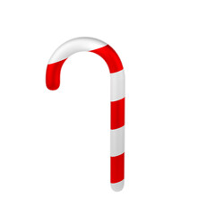 3d Christmas icon candy cane. Traditional xmas candy with red and white stripes. Santa caramel cane with striped pattern. Illustration isolated with clipping path
