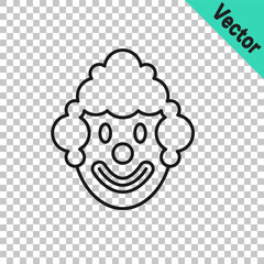 Black line Clown head icon isolated on transparent background. Vector